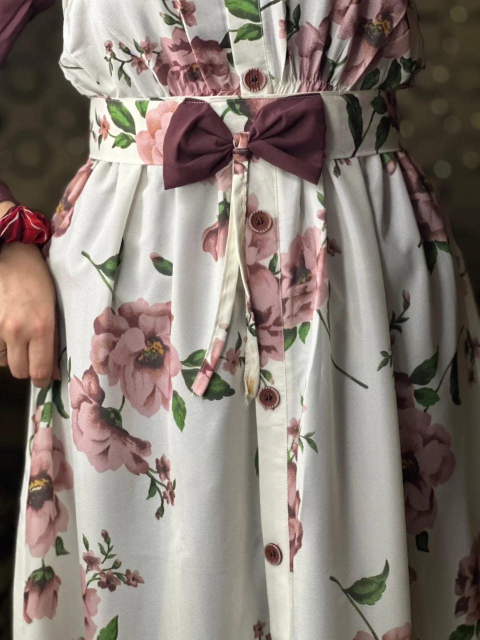 Floral Elegance Layered Midi Dress – White & Maroon