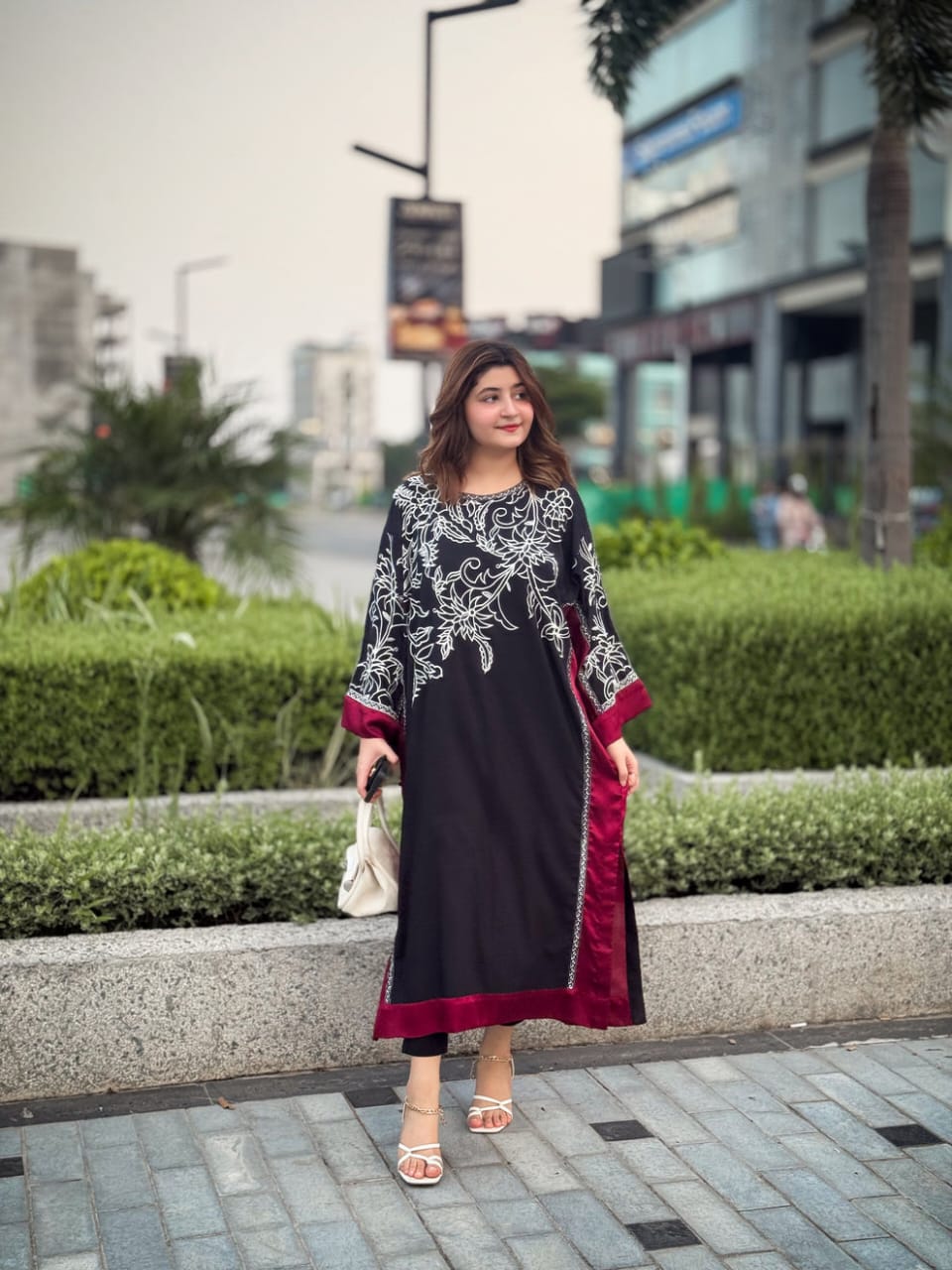 Black & Maroon Floral Printed long two piece