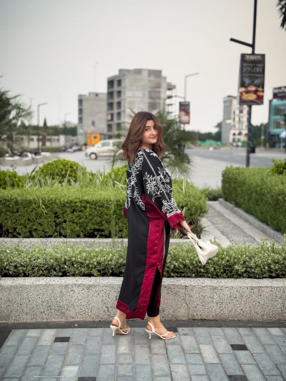 Black & Maroon Floral Printed long two piece