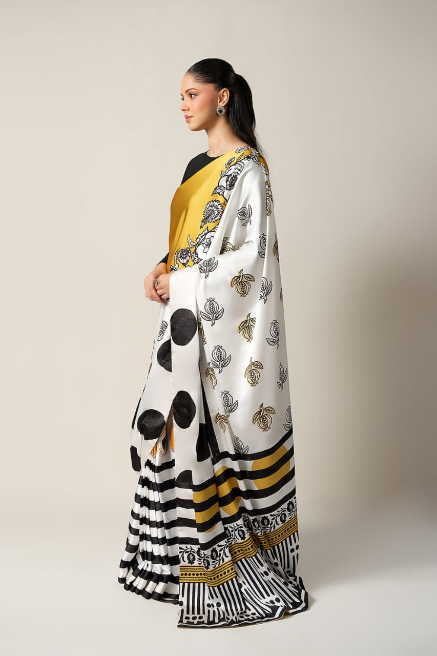 A Statement Saree in Black, White & Gold