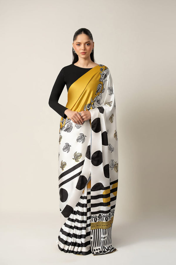 A Statement Saree in Black, White & Gold