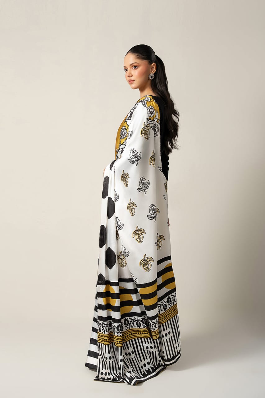 A Statement Saree in Black, White & Gold