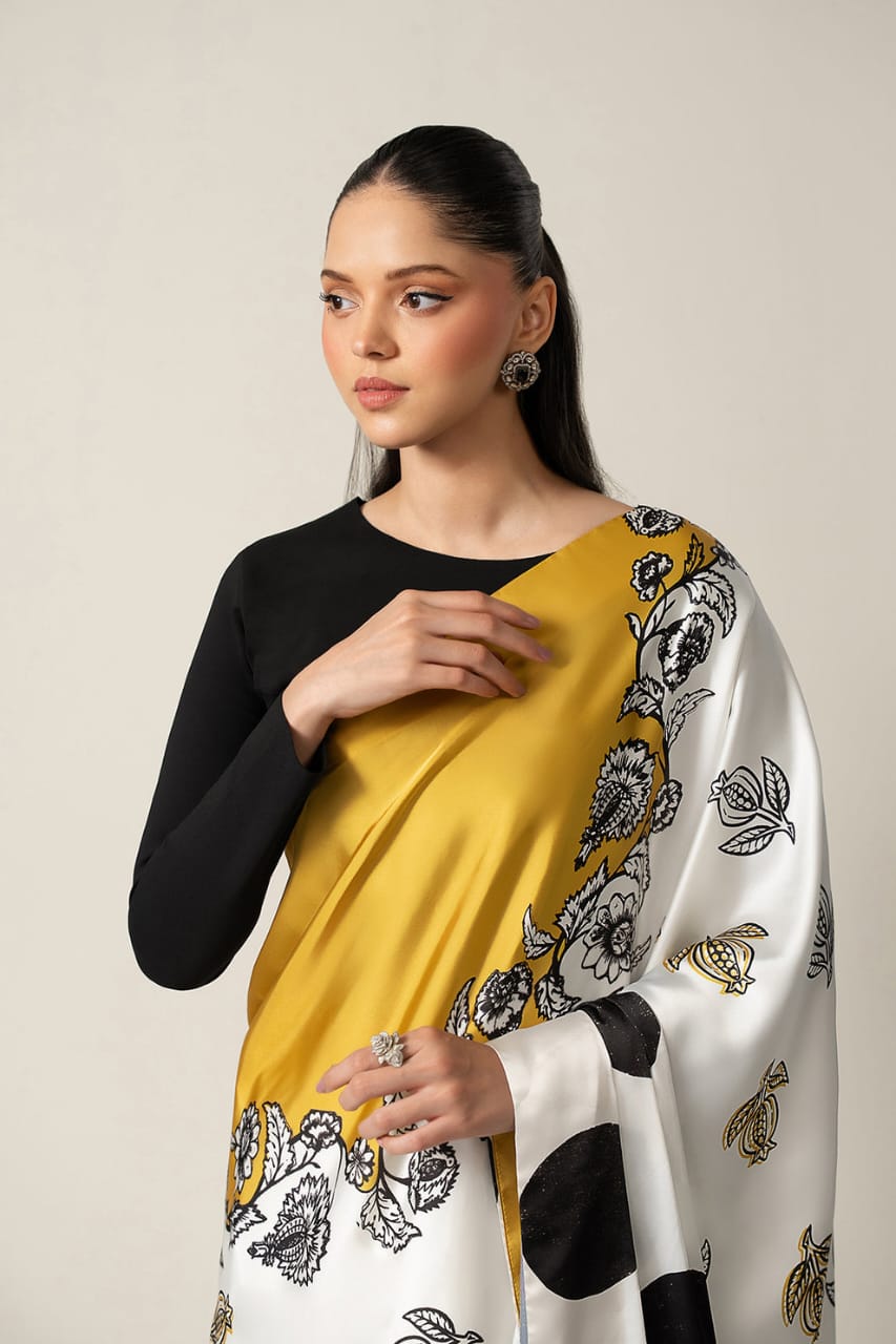 A Statement Saree in Black, White & Gold