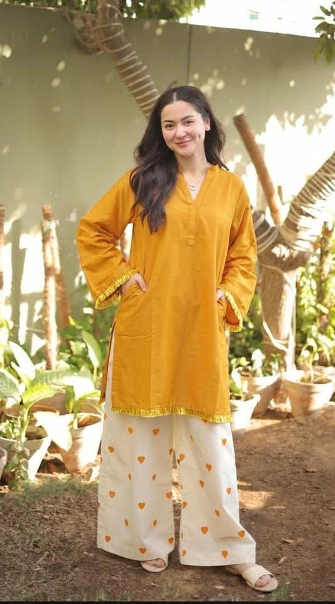 Serene Heart Co-ord Set – Effortless Kurta & Printed Wide-Leg Trousers