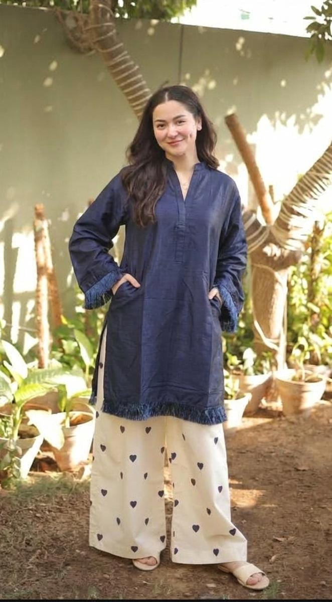 Serene Heart Co-ord Set – Effortless Kurta & Printed Wide-Leg Trousers