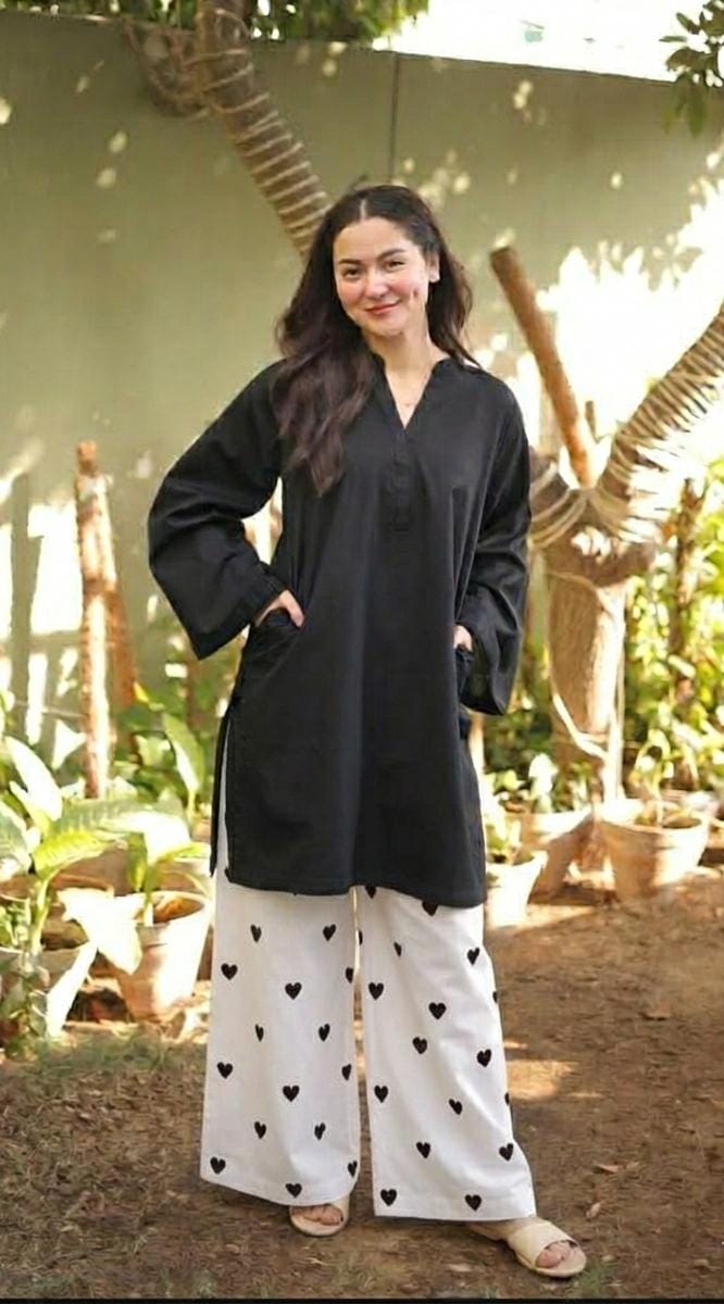 Serene Heart Co-ord Set – Effortless Kurta & Printed Wide-Leg Trousers