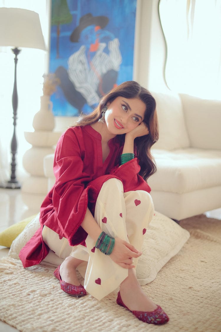 Serene Heart Co-ord Set – Effortless Kurta & Printed Wide-Leg Trousers