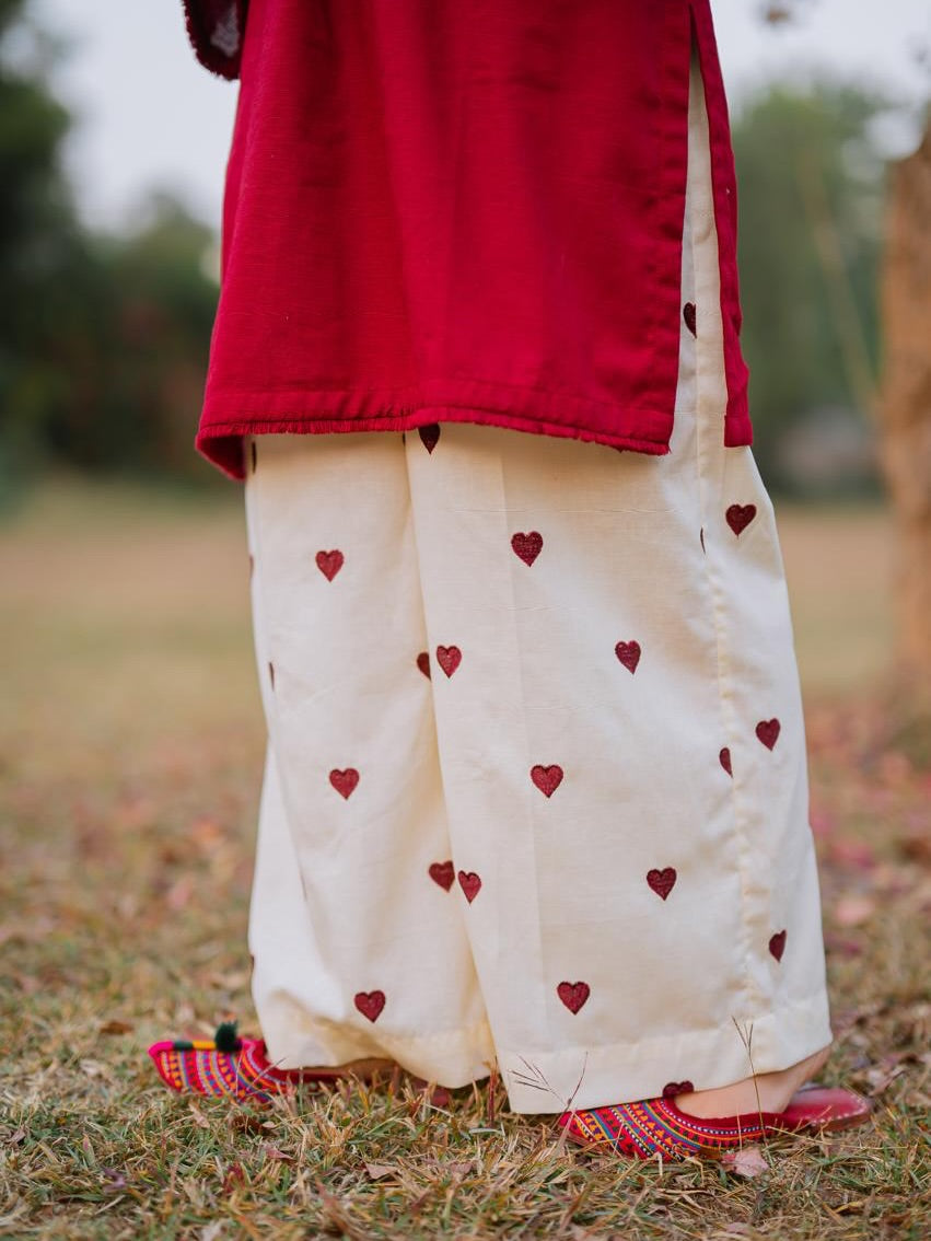 Serene Heart Co-ord Set – Effortless Kurta & Printed Wide-Leg Trousers
