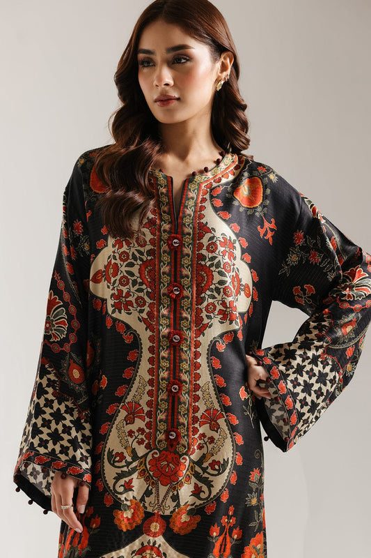 Midnight Rust Ornate Crepe Kaftan – Long Sleeve Printed two piece Dress