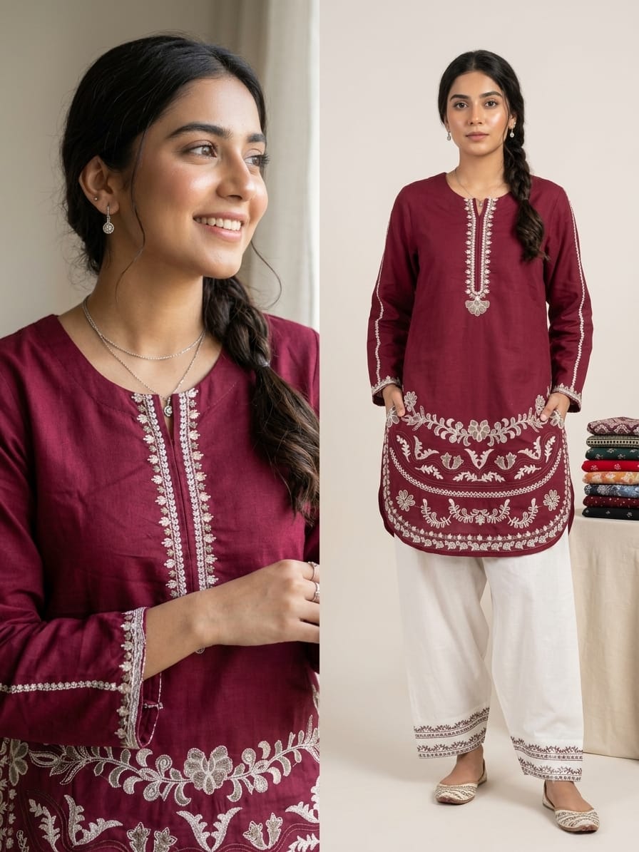 Viral Embroidered Cotton Cord-Set with Farshi Shalwar