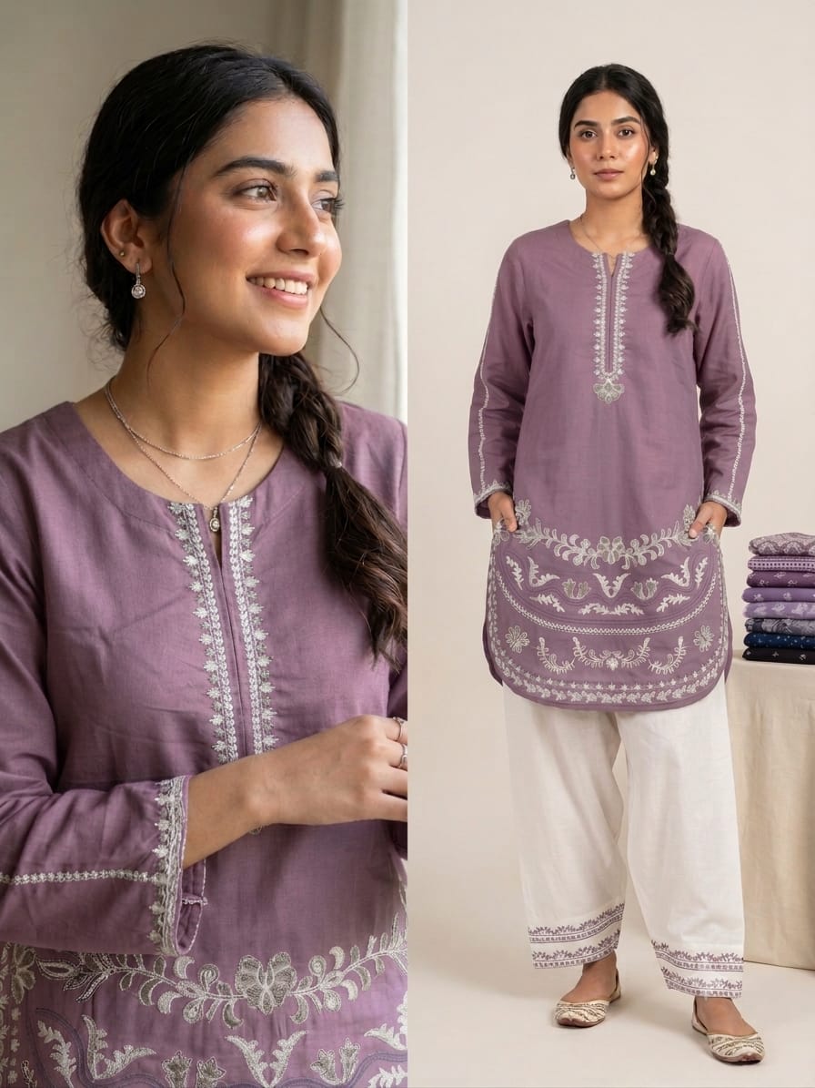 Viral Embroidered Cotton Cord-Set with Farshi Shalwar
