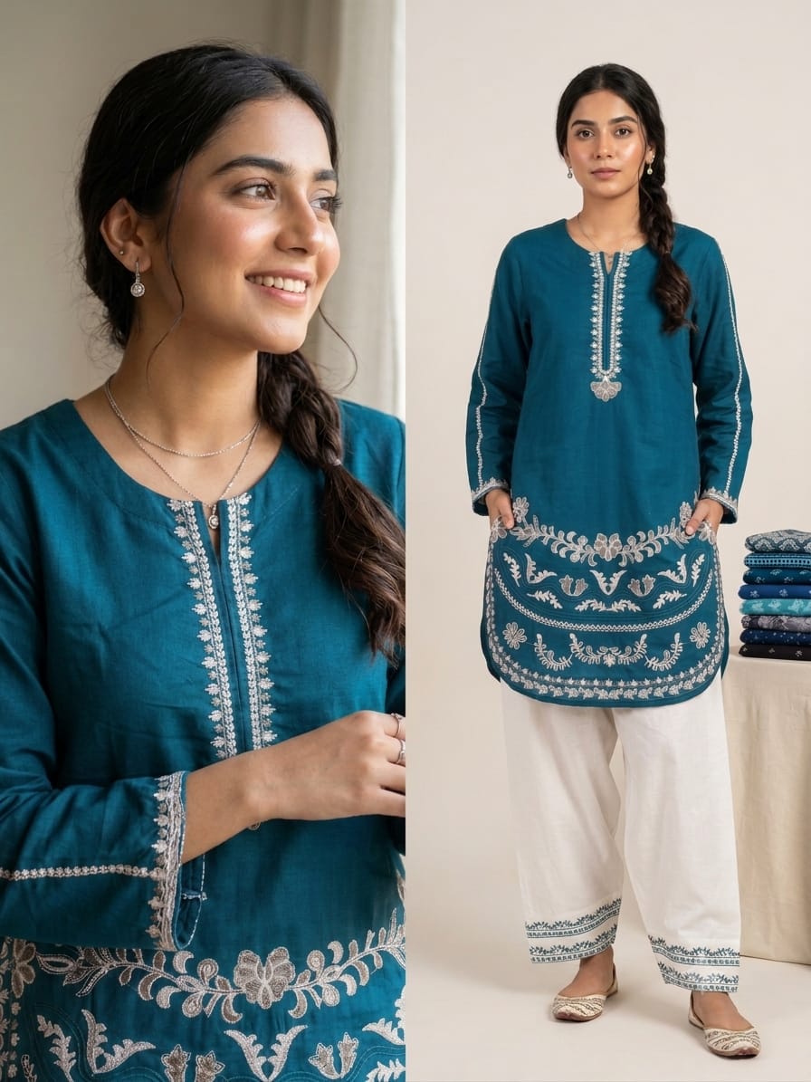Viral Embroidered Cotton Cord-Set with Farshi Shalwar