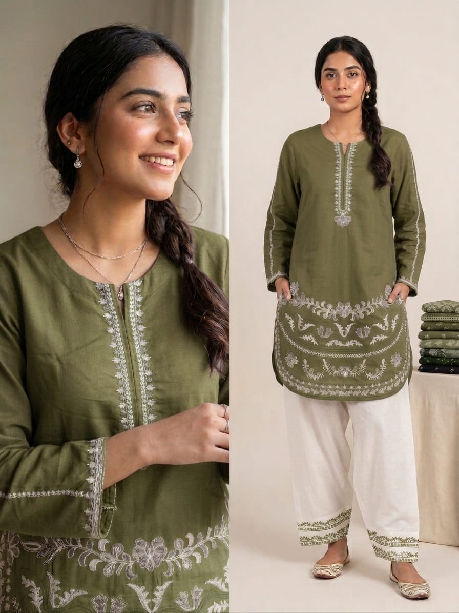 Viral Embroidered Cotton Cord-Set with Farshi Shalwar