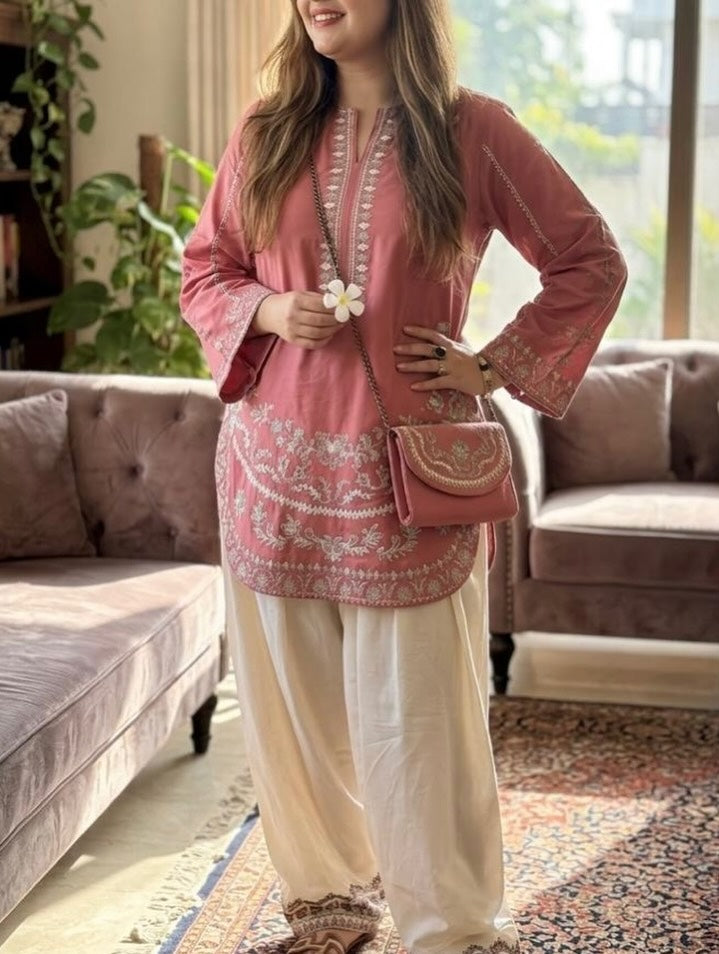 Viral Embroidered Cotton Cord-Set with Farshi Shalwar