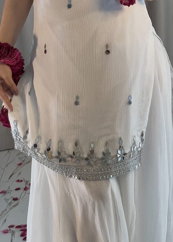 White Mirror Embroidered Gharara Dress – Elegant Festive Wear