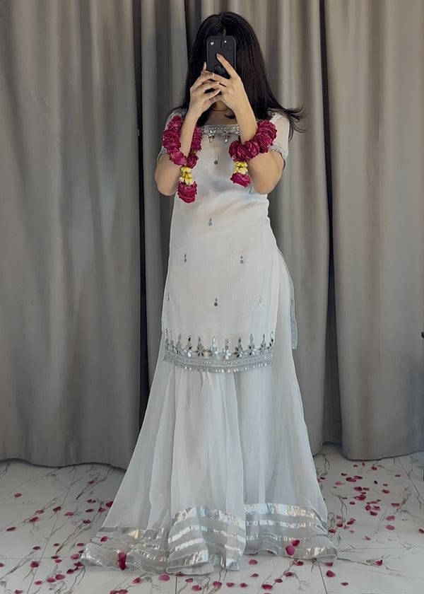White Mirror Embroidered Gharara Dress – Elegant Festive Wear