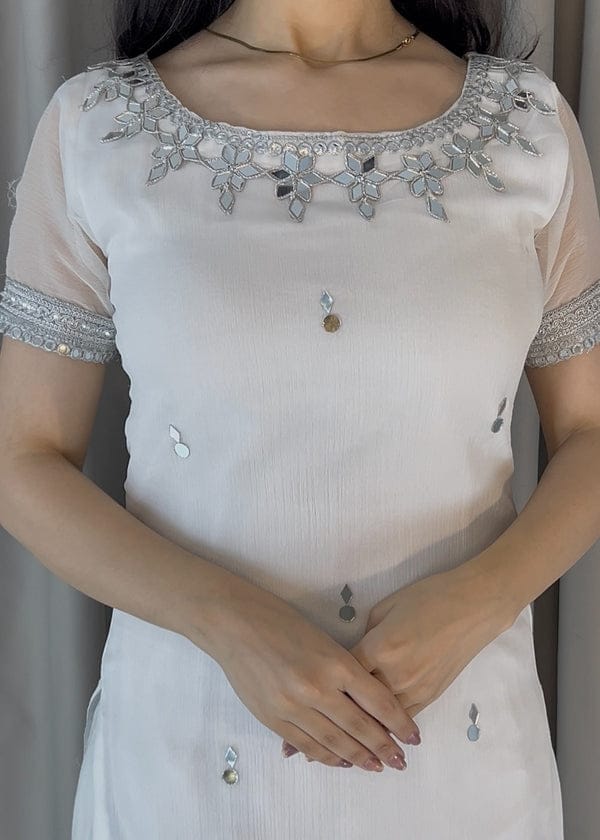 White Mirror Embroidered Gharara Dress – Elegant Festive Wear