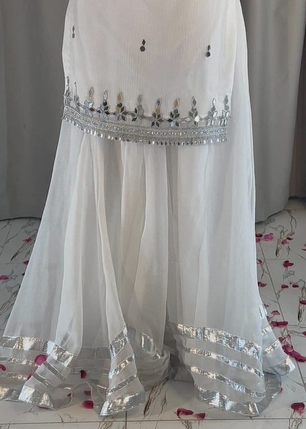 White Mirror Embroidered Gharara Dress – Elegant Festive Wear
