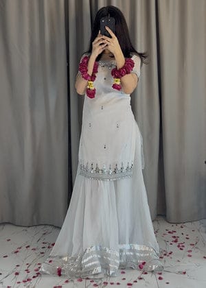 White Mirror Embroidered Gharara Dress – Elegant Festive Wear