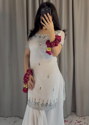 White Mirror Embroidered Gharara Dress – Elegant Festive Wear