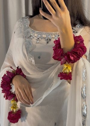 White Mirror Embroidered Gharara Dress – Elegant Festive Wear