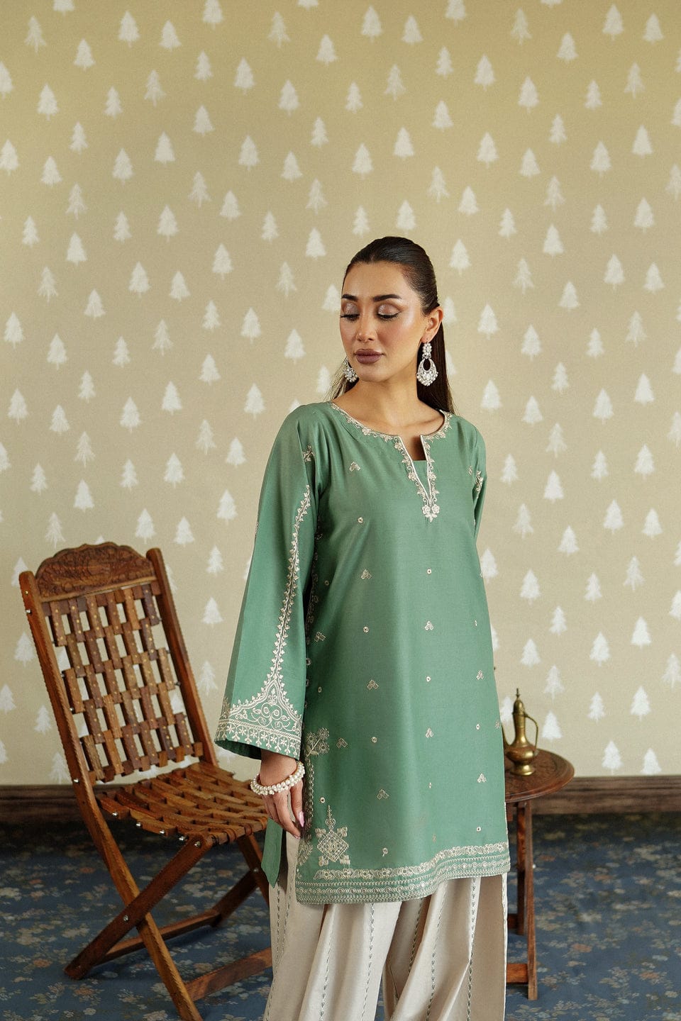 Mint Aura – Sophisticated Embroidery Two-Piece Co-Ord Set