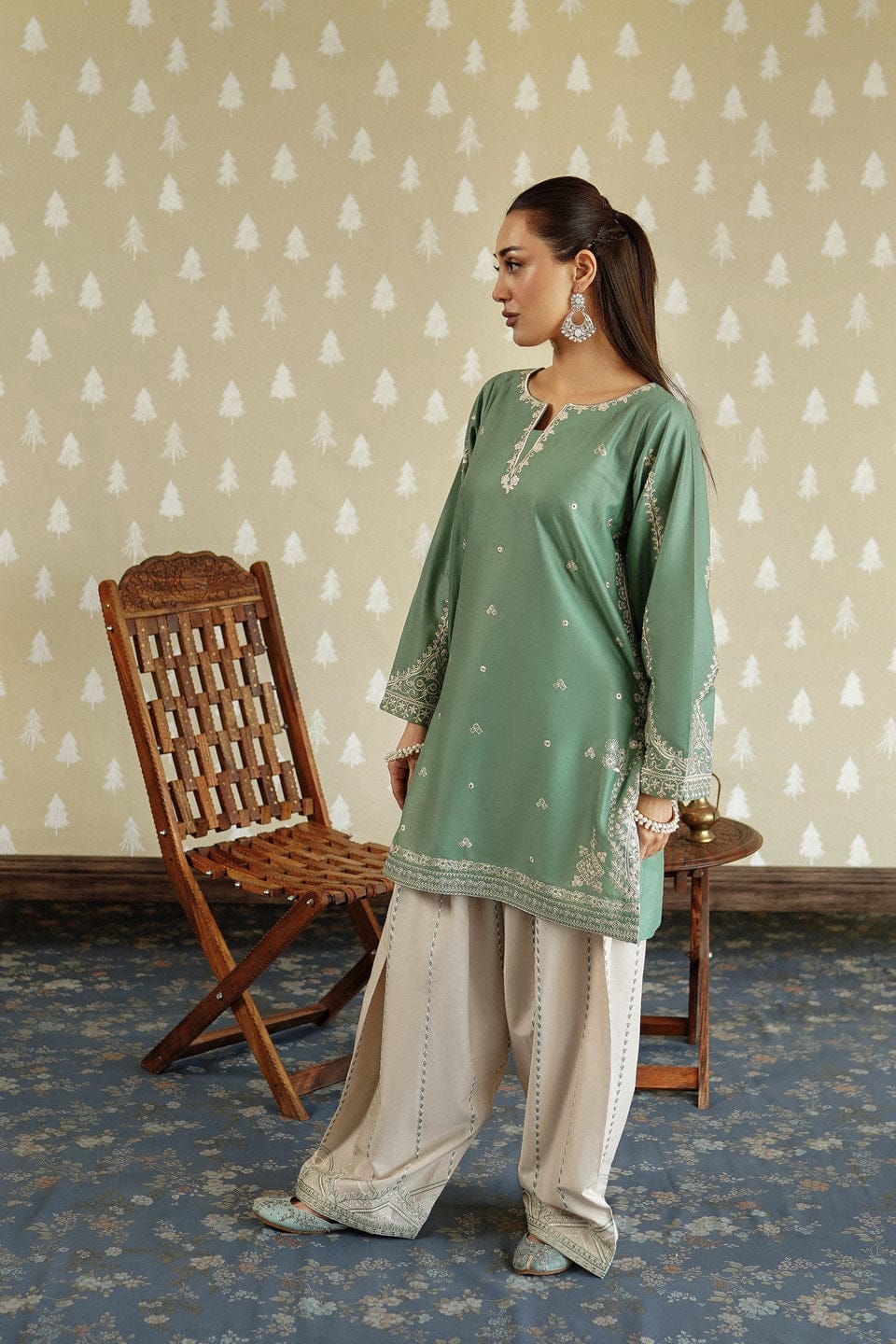 Mint Aura – Sophisticated Embroidery Two-Piece Co-Ord Set
