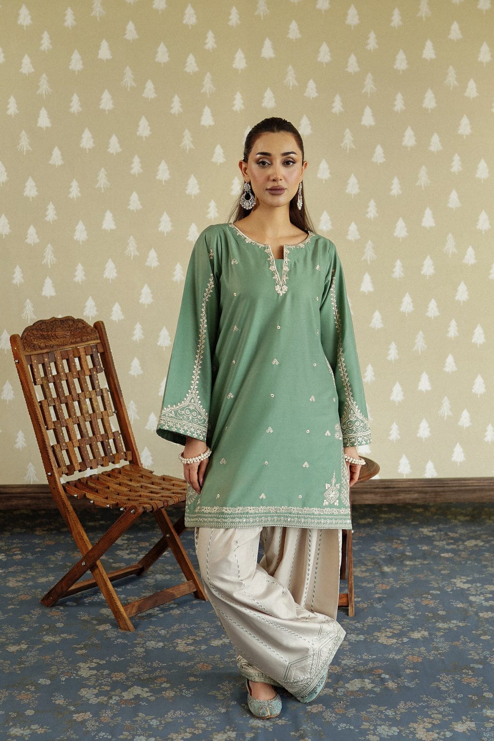 Mint Aura – Sophisticated Embroidery Two-Piece Co-Ord Set
