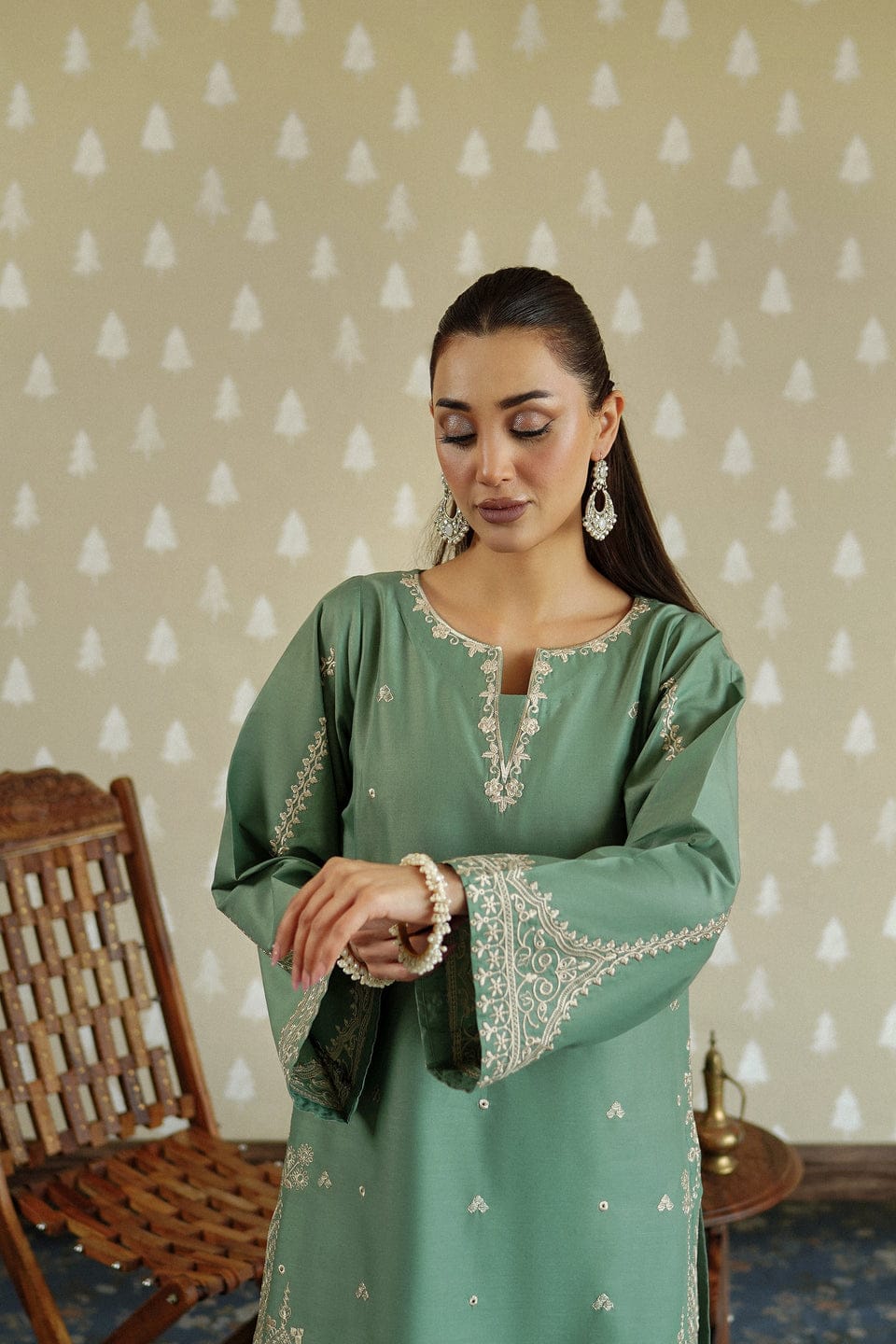 Mint Aura – Sophisticated Embroidery Two-Piece Co-Ord Set