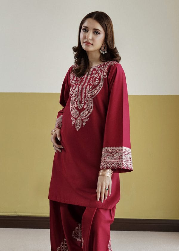 Ruby Radiance – Luxury Embroidered Two-Piece Festive Ensemble