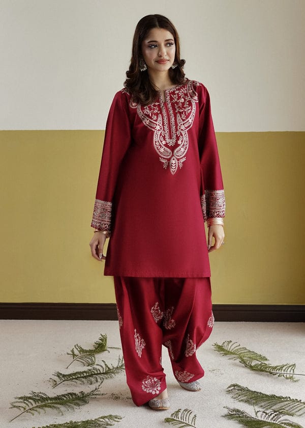 Ruby Radiance – Luxury Embroidered Two-Piece Festive Ensemble