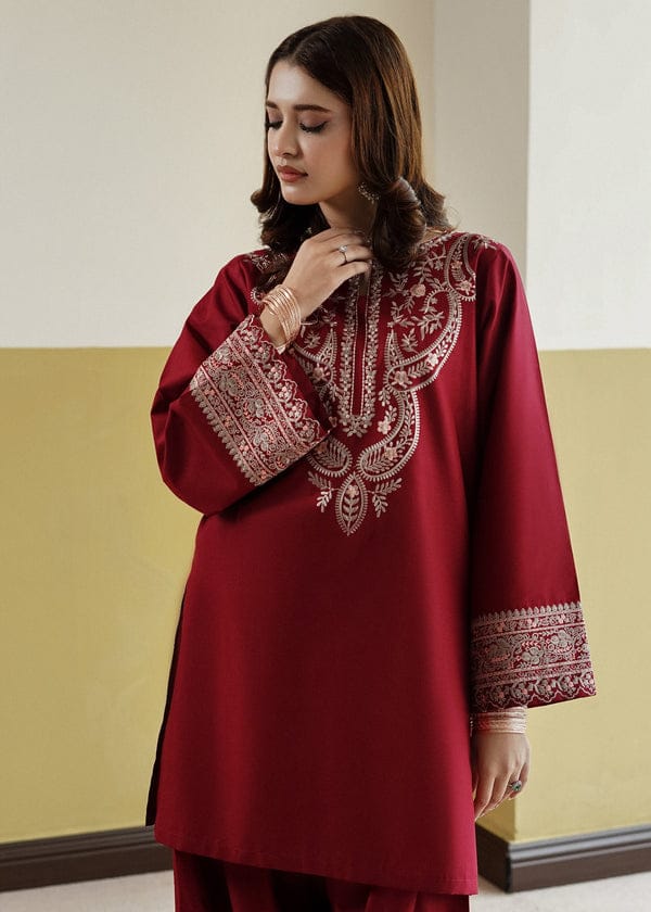 Ruby Radiance – Luxury Embroidered Two-Piece Festive Ensemble