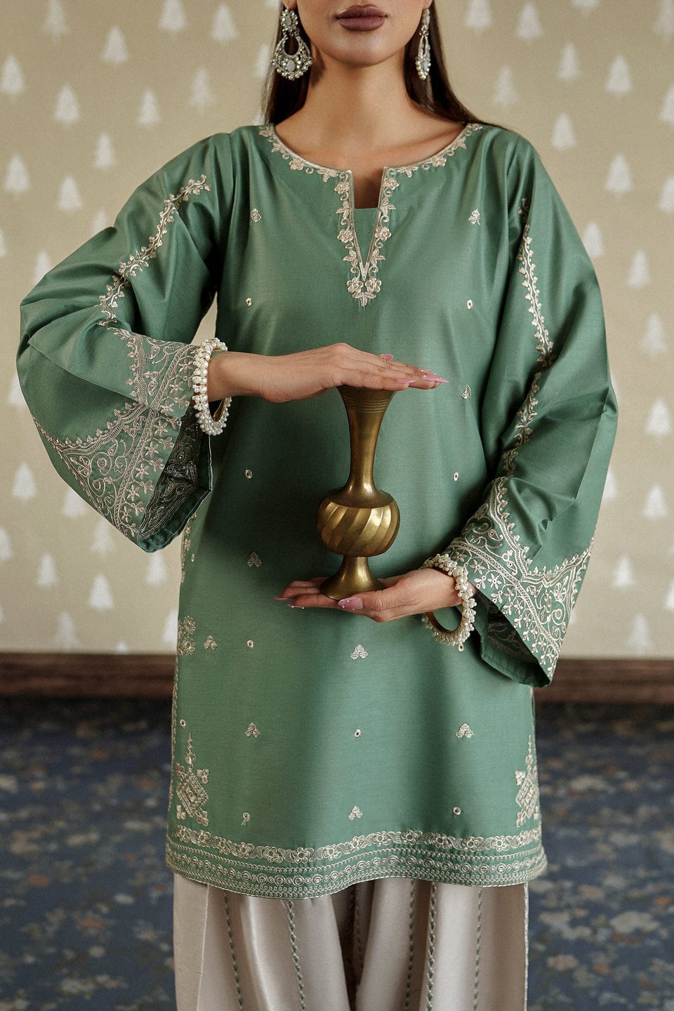 Mint Aura – Sophisticated Embroidery Two-Piece Co-Ord Set