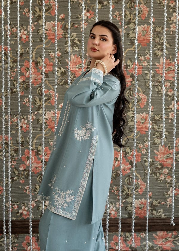 Ethereal Slate – Embroidered Shirt with Farshi Shalwar Set