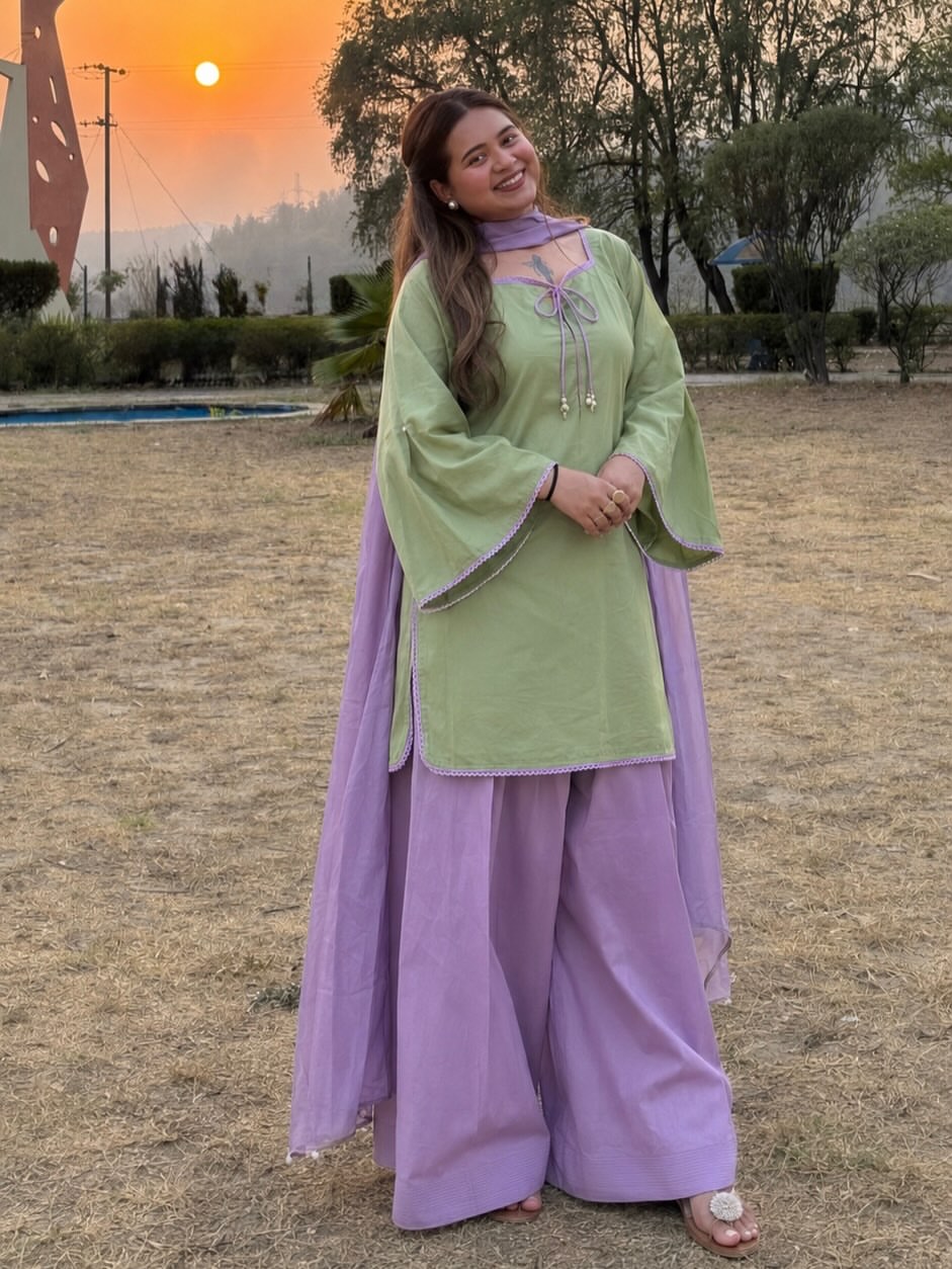 Sage Green & Lavender 3-Piece Cotton Shalwar Kameez Set