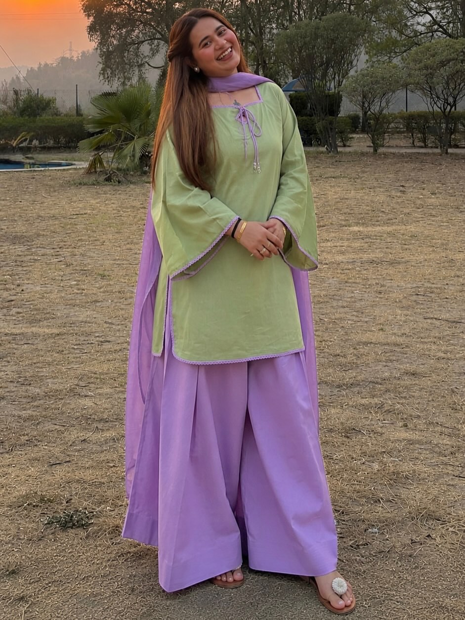 Sage Green & Lavender 3-Piece Cotton Shalwar Kameez Set