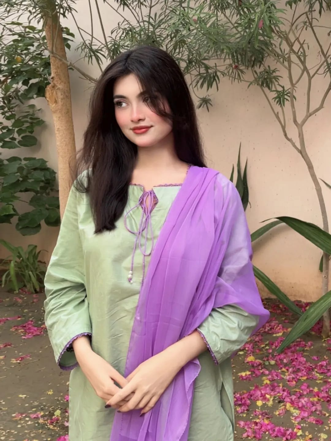Sage Green & Lavender 3-Piece Cotton Shalwar Kameez Set