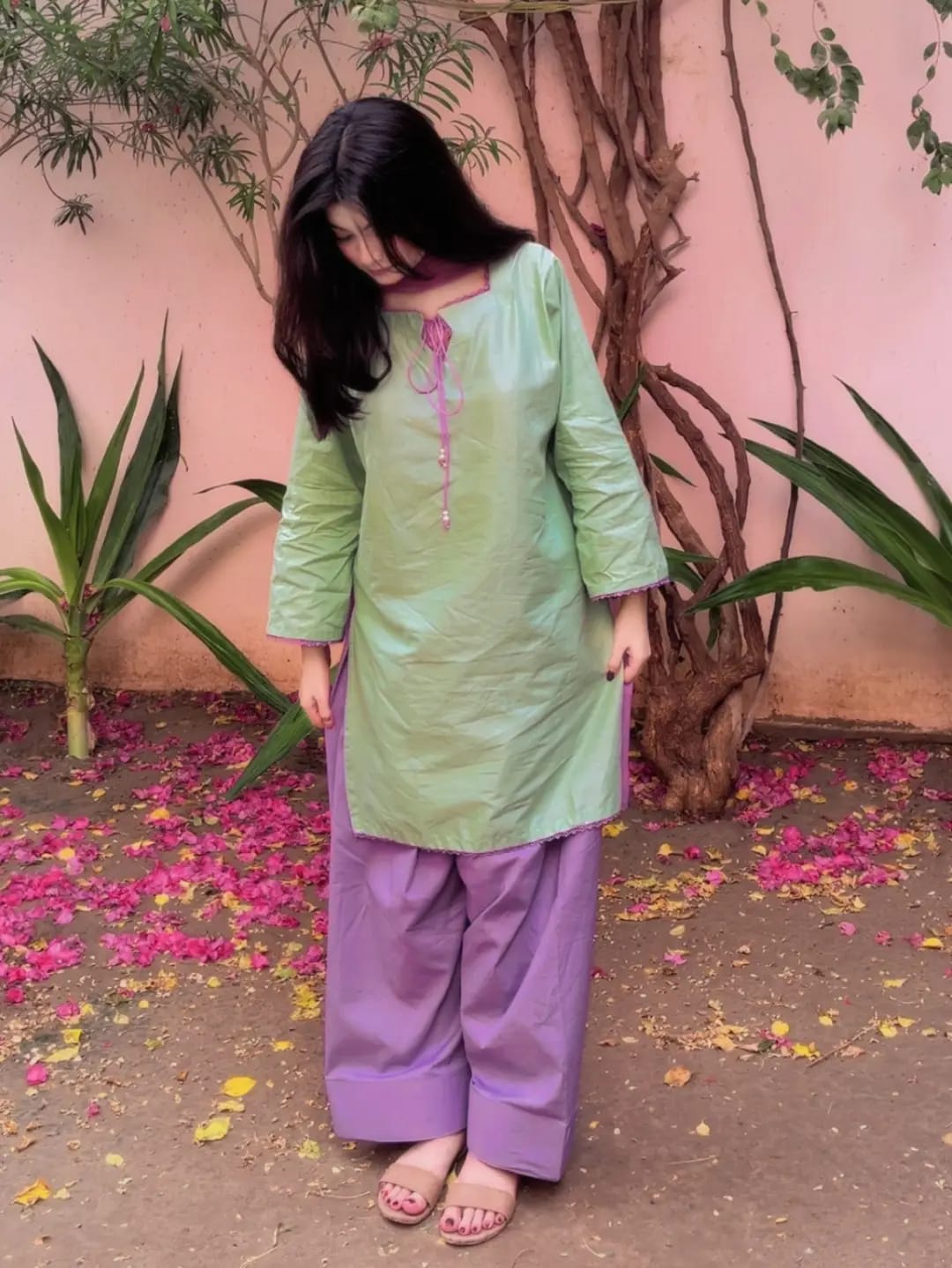 Sage Green & Lavender 3-Piece Cotton Shalwar Kameez Set