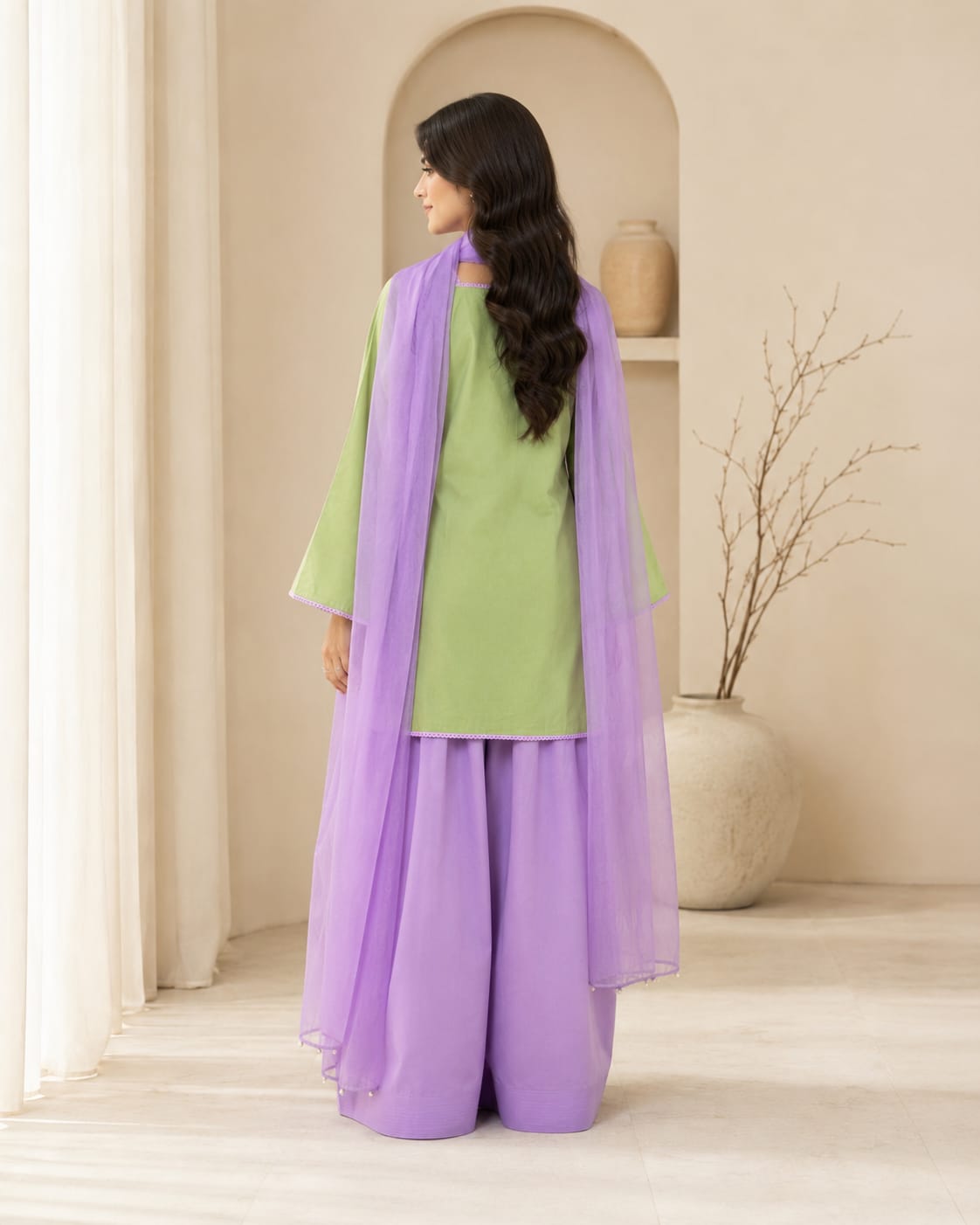 Sage Green & Lavender 3-Piece Cotton Shalwar Kameez Set