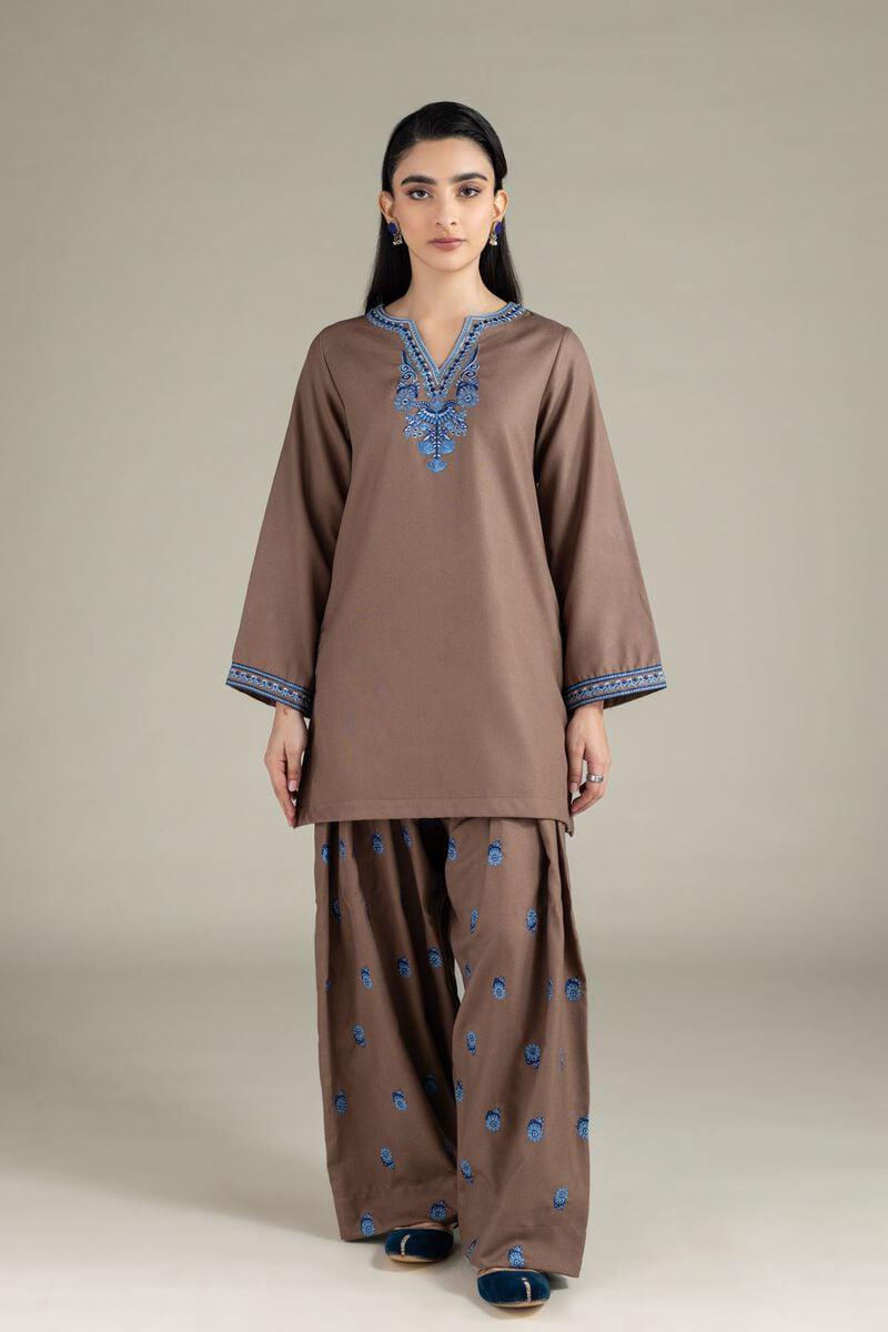 Elegance Redefined: Earthy Bronze Embroidered Co-ord Set