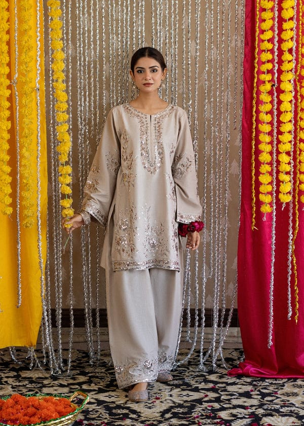 Silver Radiance – Embroidered Festive 2-Piece Suit Farshi Shalwar