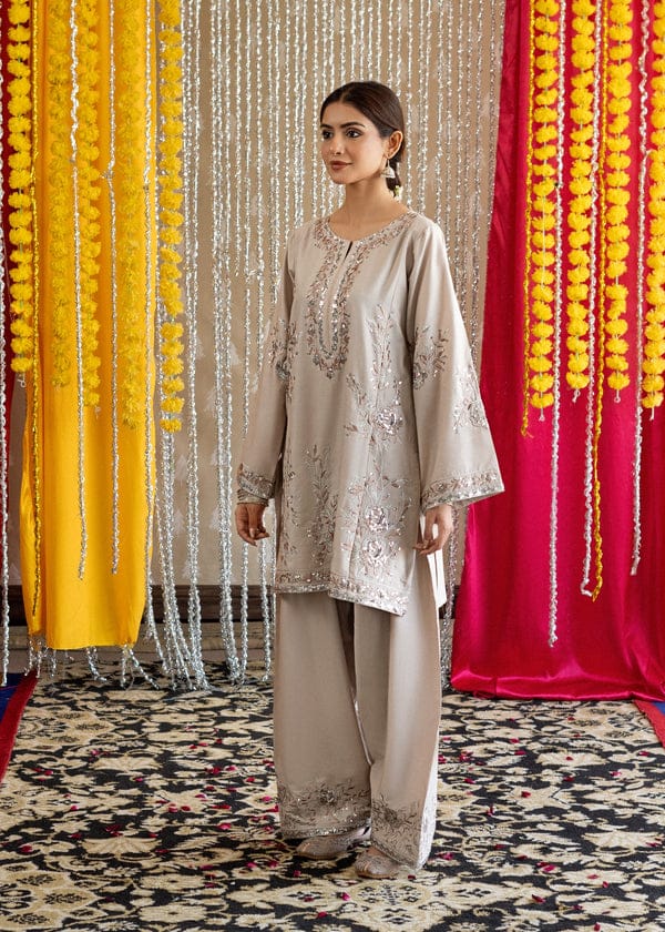 Silver Radiance – Embroidered Festive 2-Piece Suit Farshi Shalwar