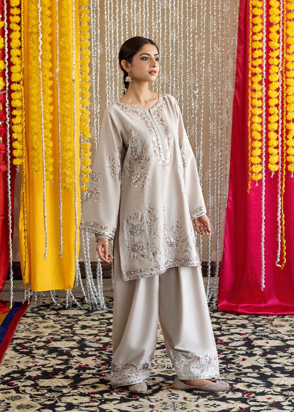 Silver Radiance – Embroidered Festive 2-Piece Suit Farshi Shalwar