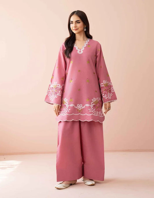 Blush Bloom – Two-Piece Embroidered Soft Cotton Suit Farshi Shalwar