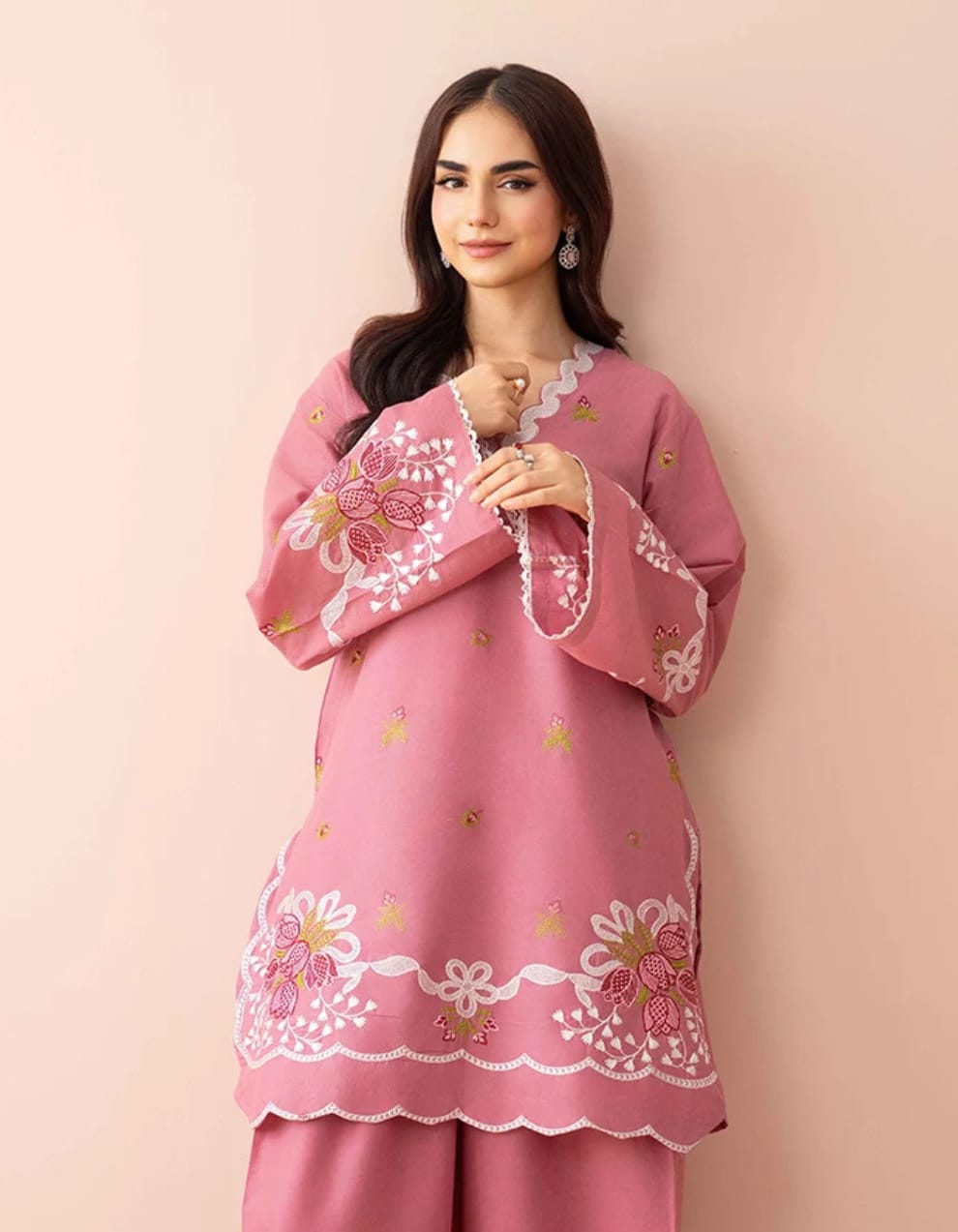 Blush Bloom – Two-Piece Embroidered Soft Cotton Suit Farshi Shalwar
