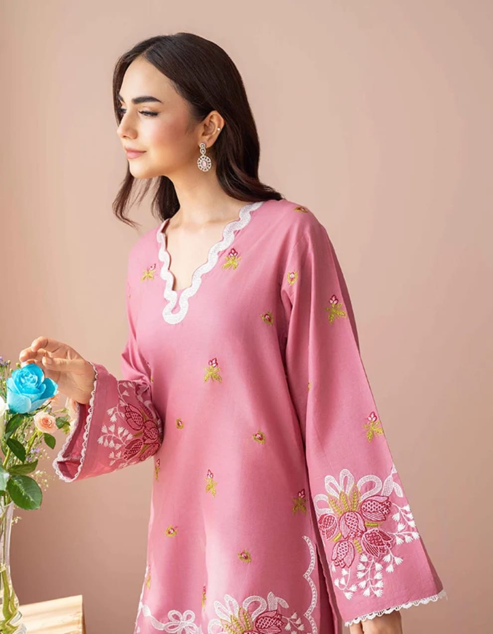 Blush Bloom – Two-Piece Embroidered Soft Cotton Suit Farshi Shalwar