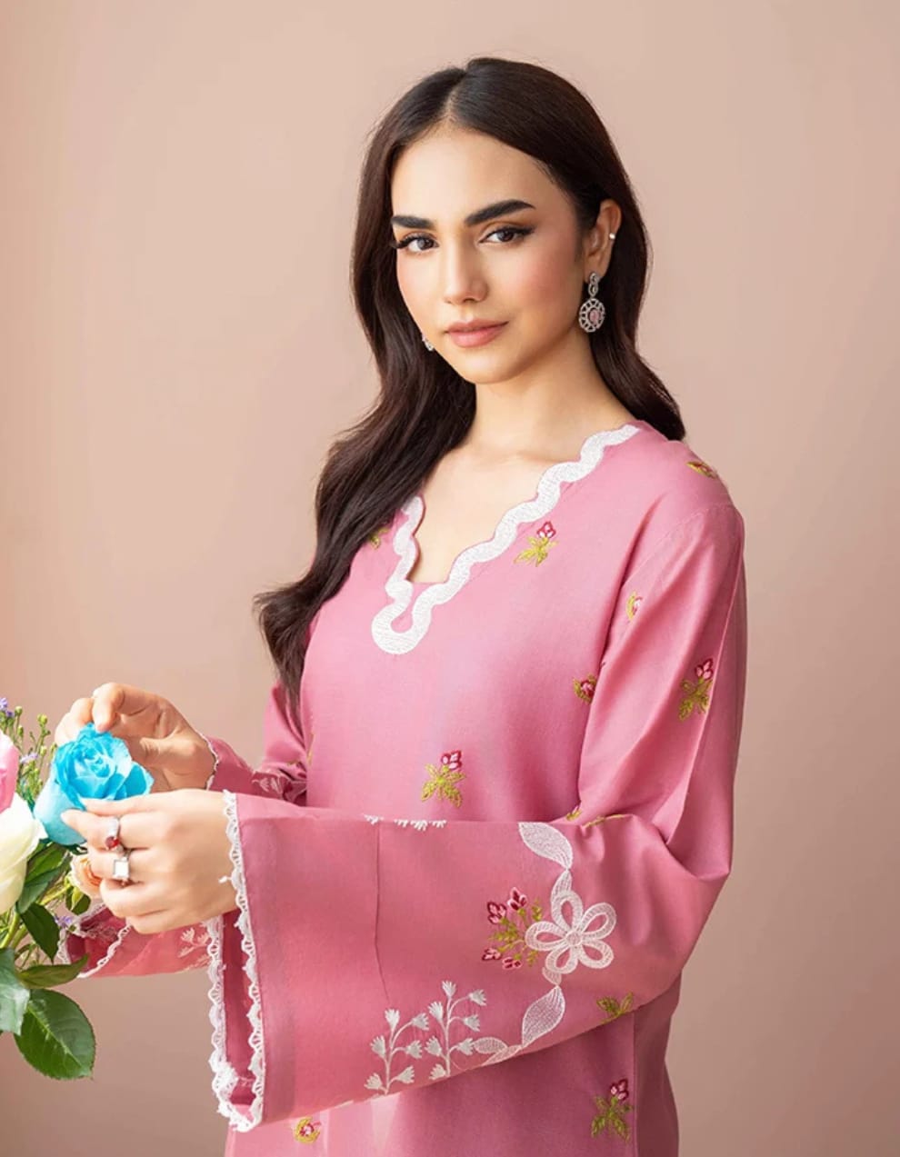 Blush Bloom – Two-Piece Embroidered Soft Cotton Suit Farshi Shalwar