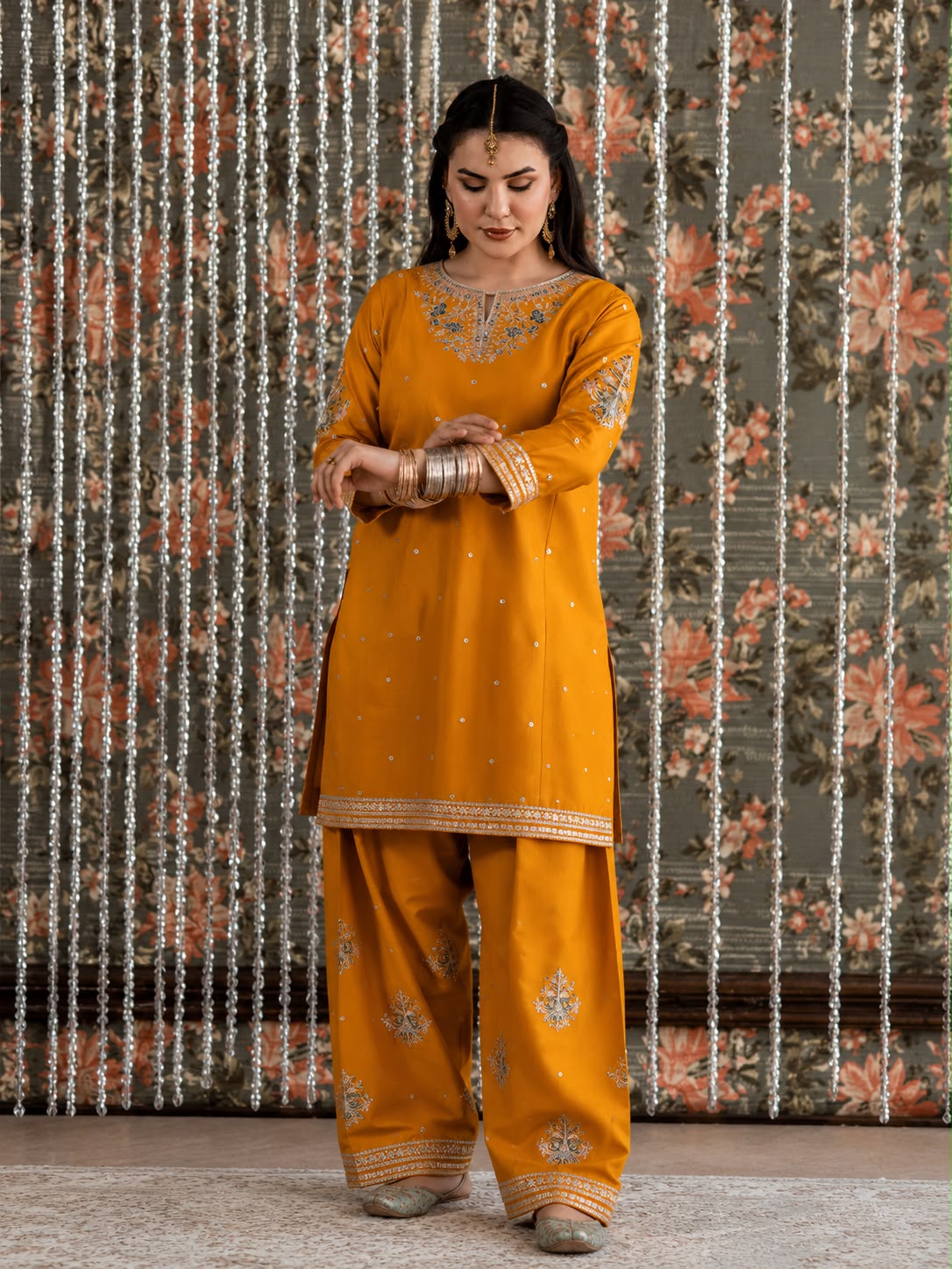 Golden Zest – 2-Piece Detailed Soft Cotton Pret Suit Farshi Shalwar