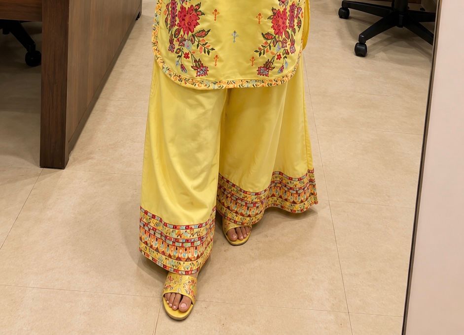 Sunshine Floral Cross-Stitch Embroidered Shirt and Farshi Shalwar