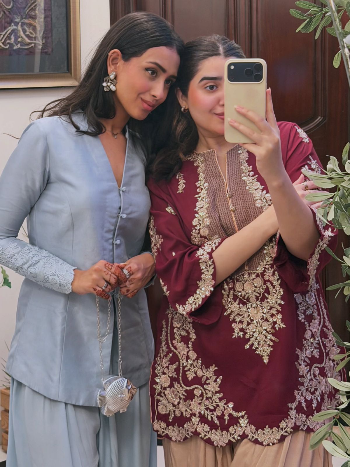 Plum Perfection: Embroidered Tunic & Statement Farshi Set